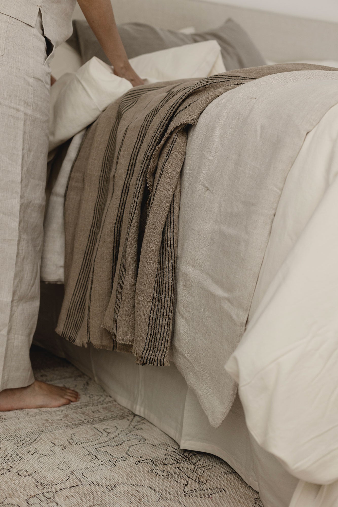 Throw Lineas Lino Natural + Off White