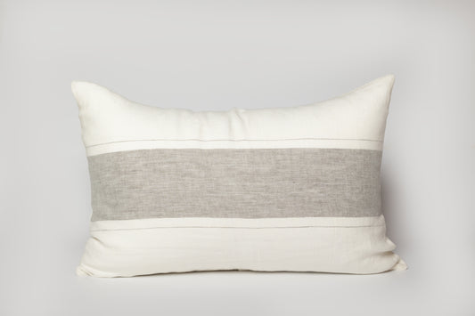 Funda Cojín Franja Lino Natural + Off White