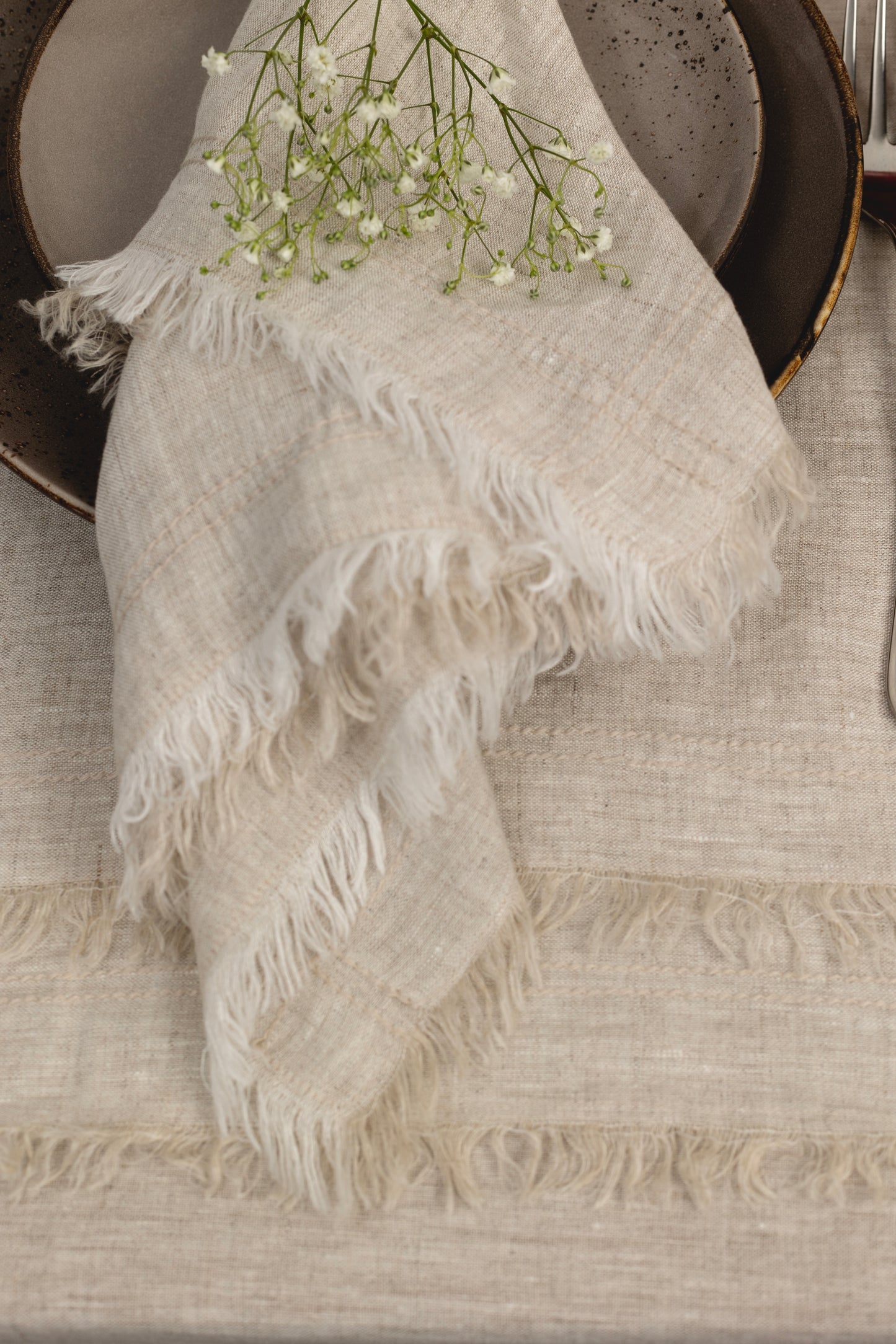 Servilleta Lino Kantha Flecos Natural