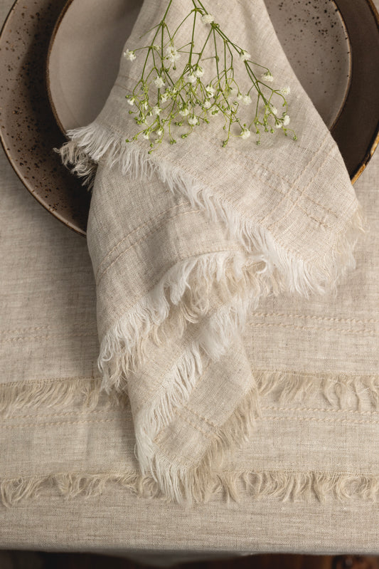 Servilleta Lino Kantha Flecos Natural