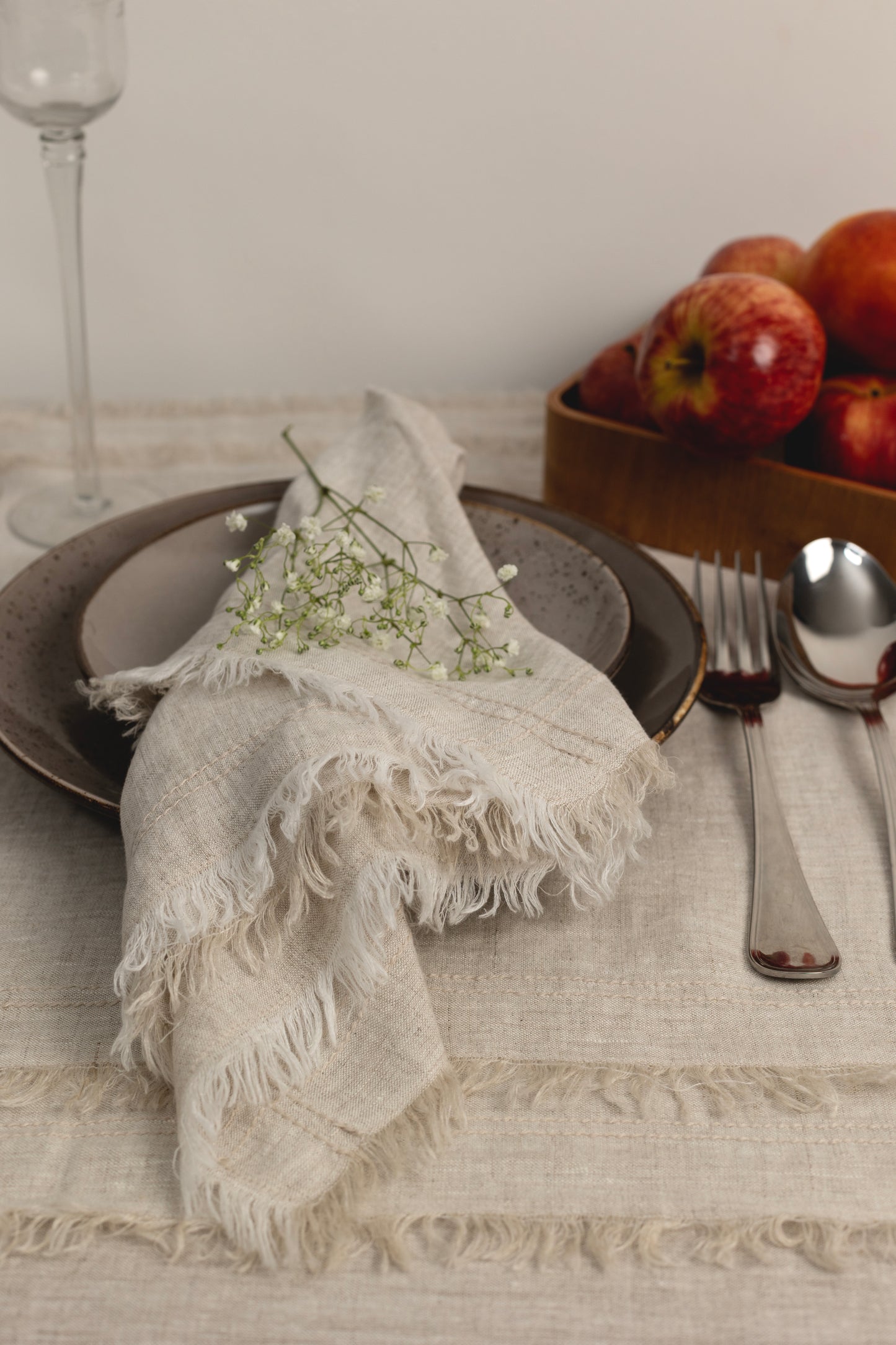 Servilleta Lino Kantha Flecos Natural