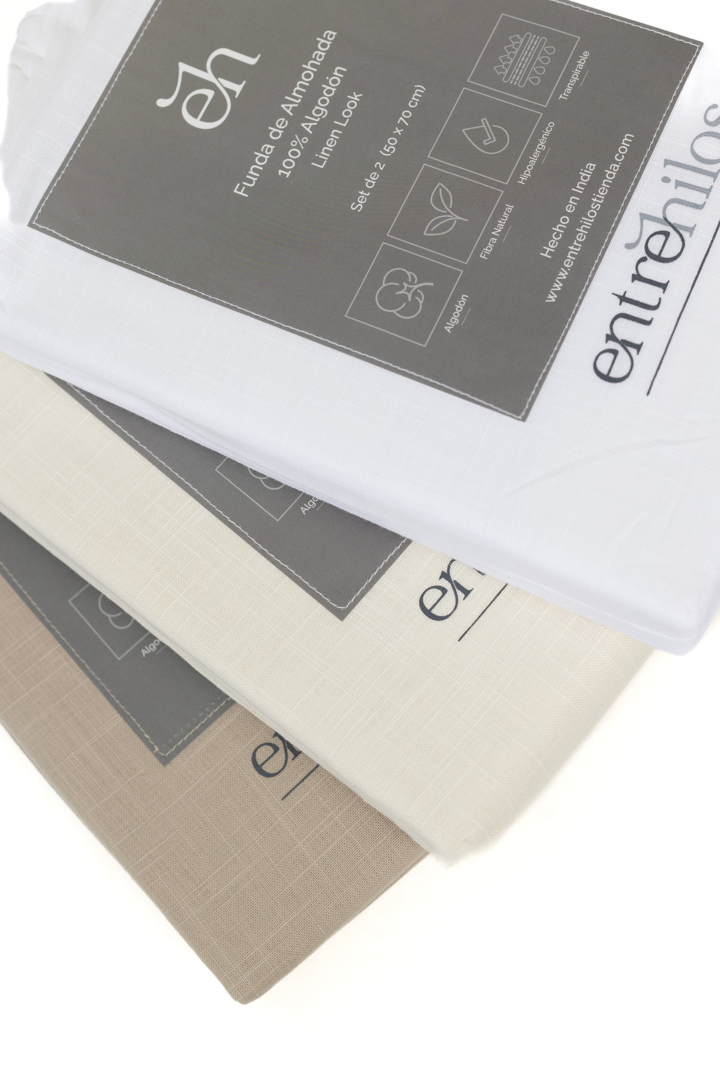 Set Funda de Almohada 100% Algodon Look Lino