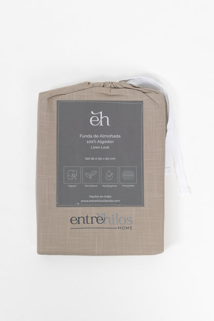 Set Funda de Almohada 100% Algodon Look Lino